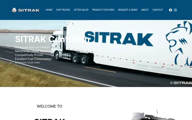 SITRAK Centurion homepage with a SITRAK truck on the open road
